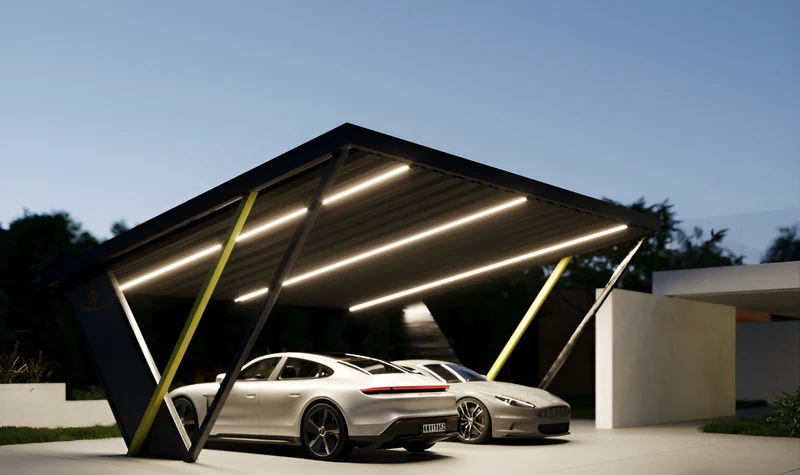 Carport moderne et solaire protégeant un véhicule